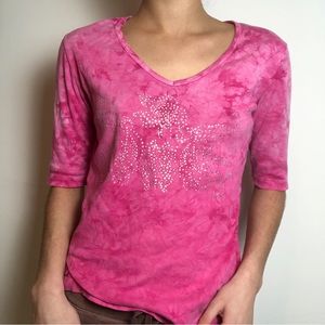 Vintage Hot Pink Rhinestone Quarter Sleeve Top!
